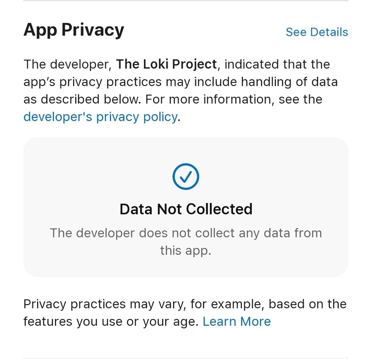 Session's 'App Privacy' section on Apple's App Store